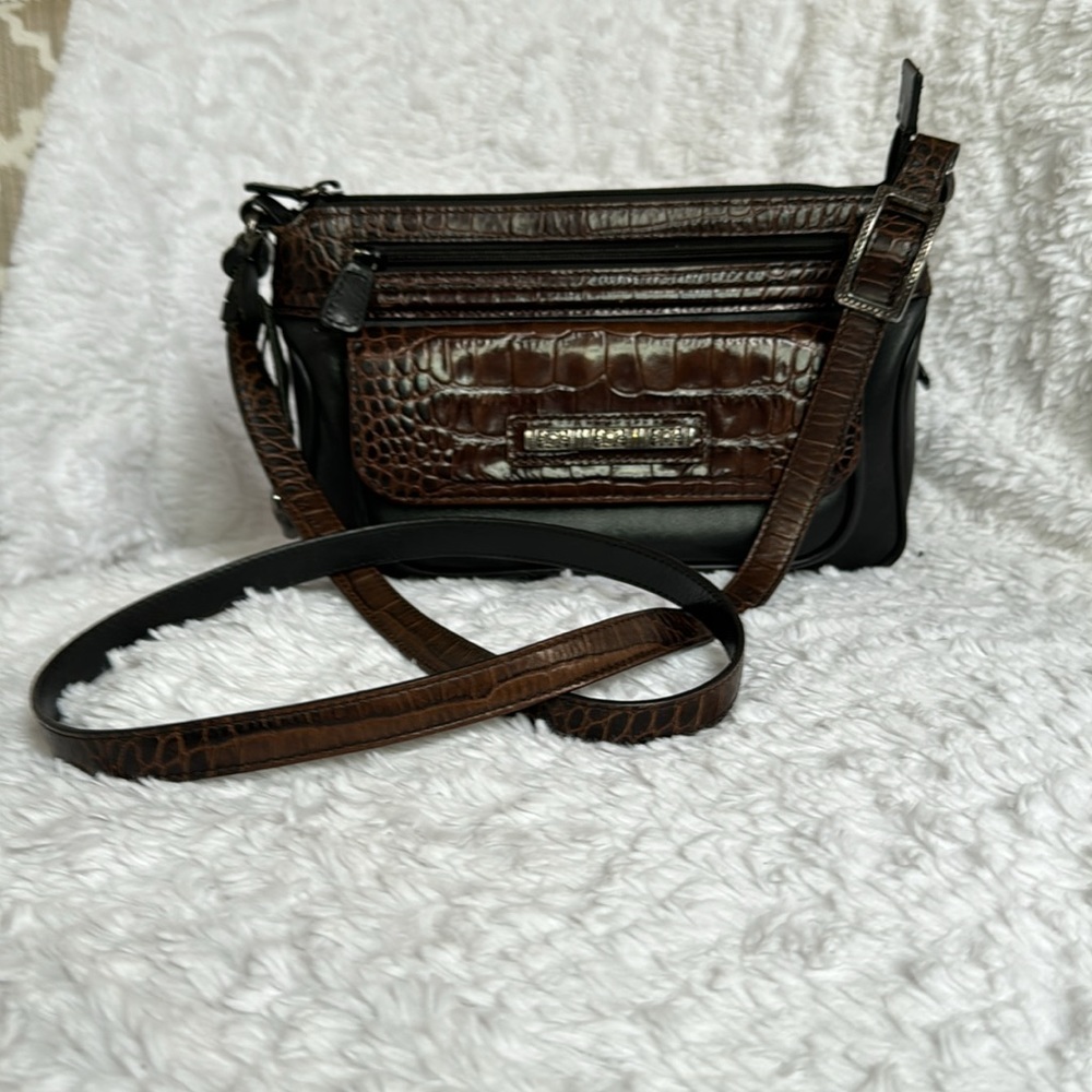 Brighton Brown/Black Leather Cross Body Purse
